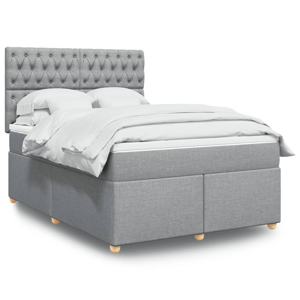 Κρεβάτι Boxspring με Στρώμα Ανοιχτό Γκρι 140x190 εκ. Υφασμάτινο - Pakobazaar