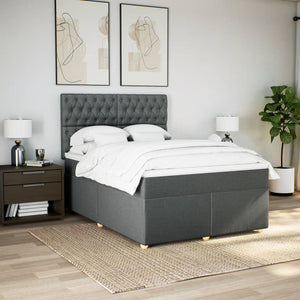 Κρεβάτι Boxspring με Στρώμα Σκούρο Γκρι 140x190 εκ. Υφασμάτινο - Pakobazaar