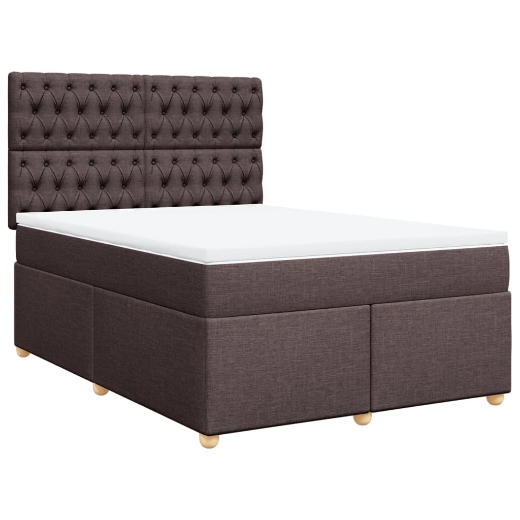 Κρεβάτι Boxspring με Στρώμα Σκούρο Καφέ 140x190 εκ. Υφασμάτινο - Pakobazaar