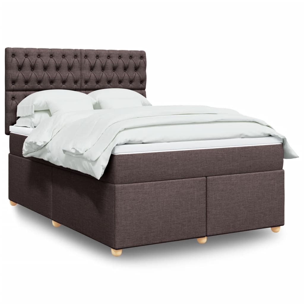 Κρεβάτι Boxspring με Στρώμα Σκούρο Καφέ 140x190 εκ. Υφασμάτινο - Pakobazaar
