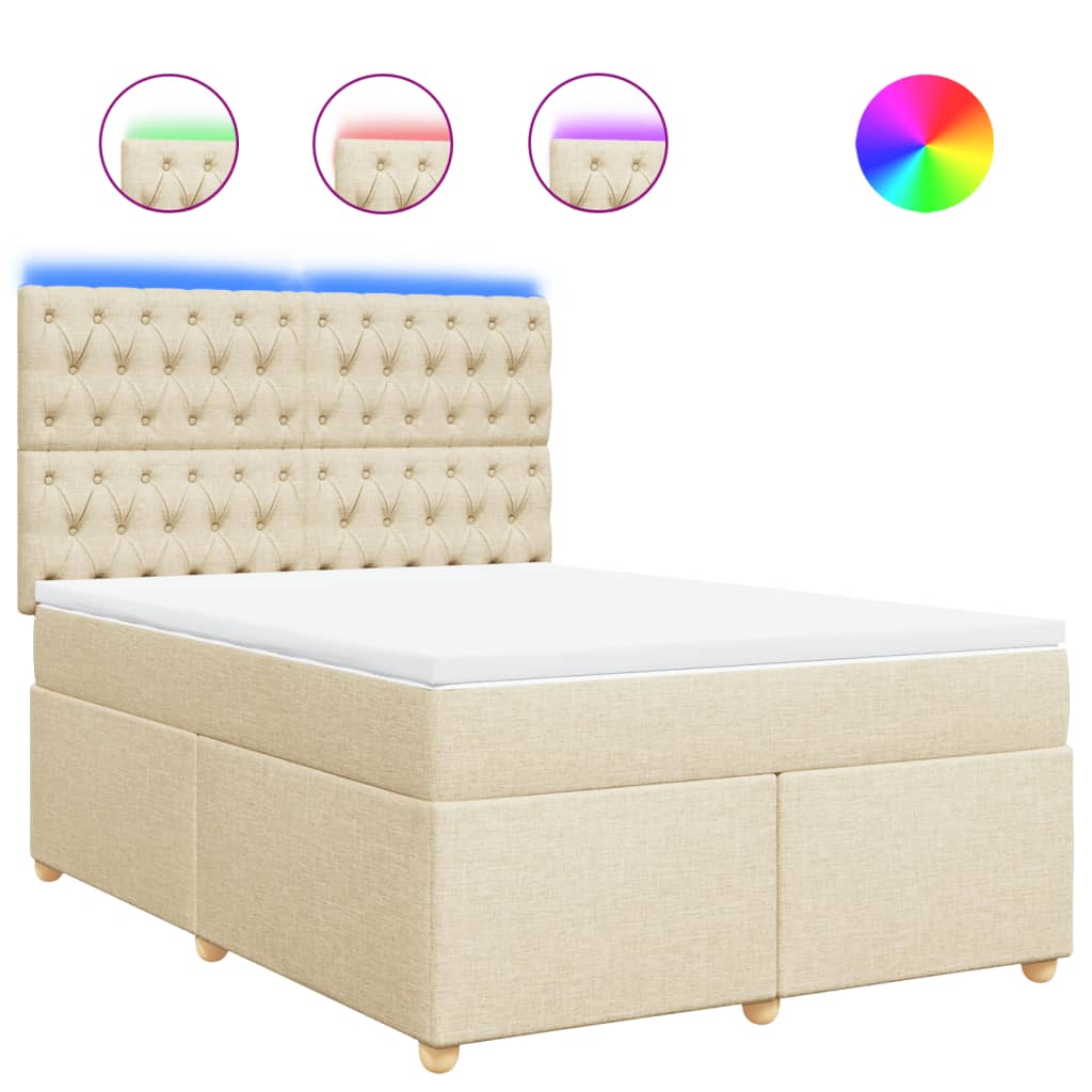 Κρεβάτι Boxspring με Στρώμα Κρεμ 140x190 εκ. Υφασμάτινο - Pakobazaar