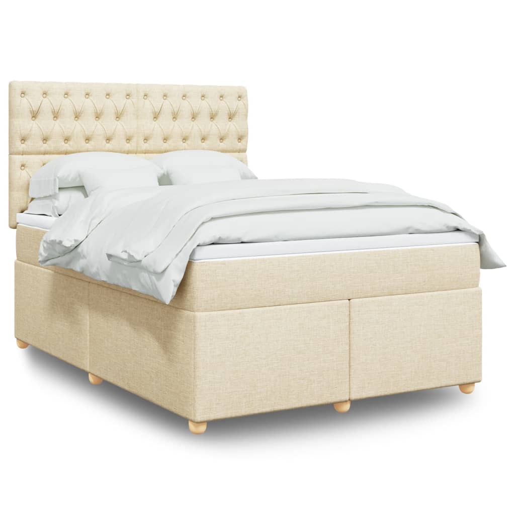 Κρεβάτι Boxspring με Στρώμα Κρεμ 140x190 εκ. Υφασμάτινο - Pakobazaar