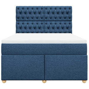 Κρεβάτι Boxspring με Στρώμα Μπλε 140x190 εκ. Υφασμάτινο