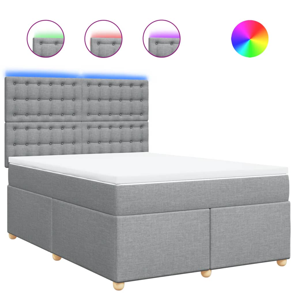 Κρεβάτι Boxspring με Στρώμα Ανοιχτό Γκρι 140x190 εκ. Υφασμάτινο - Pakobazaar