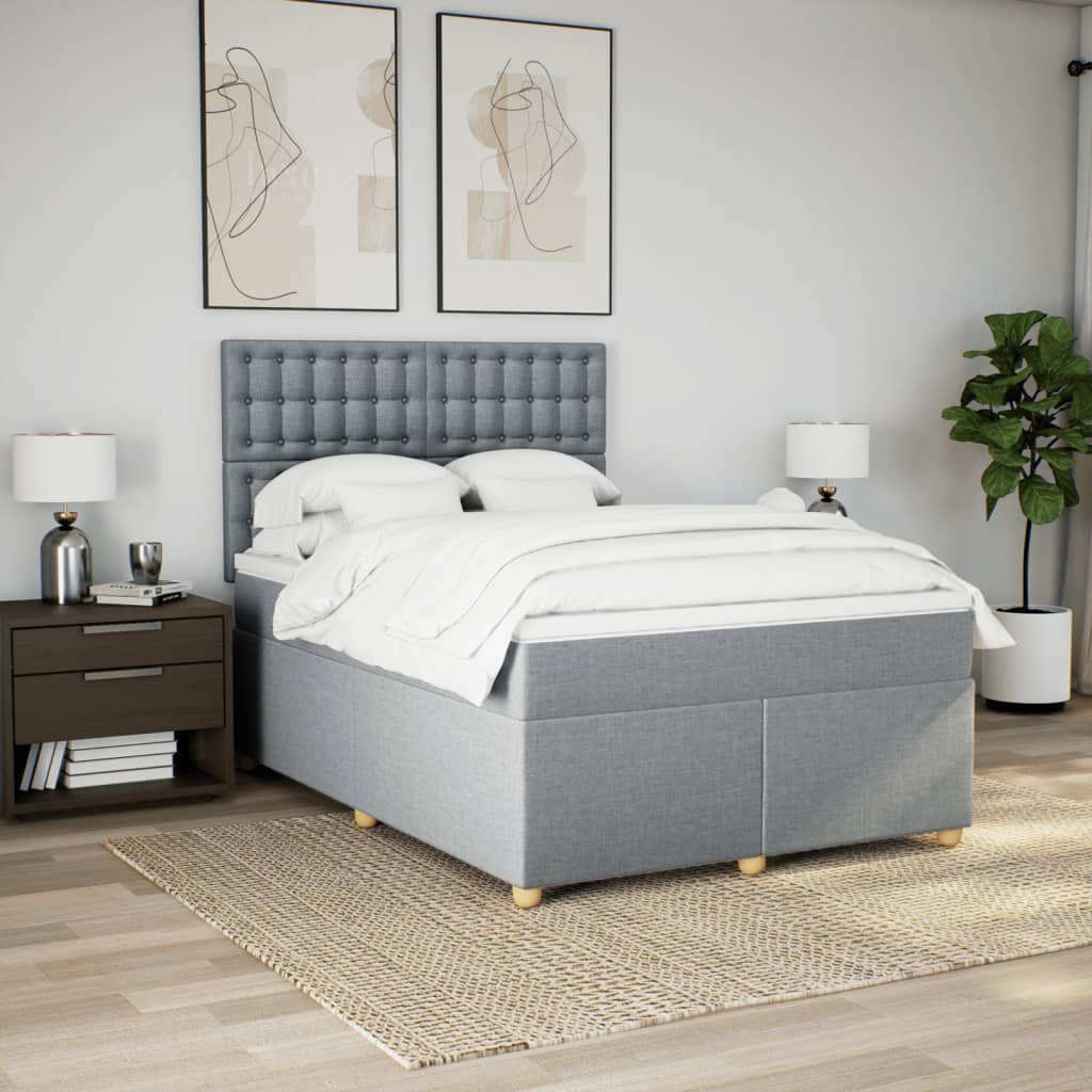 Κρεβάτι Boxspring με Στρώμα Ανοιχτό Γκρι 140x190 εκ. Υφασμάτινο - Pakobazaar