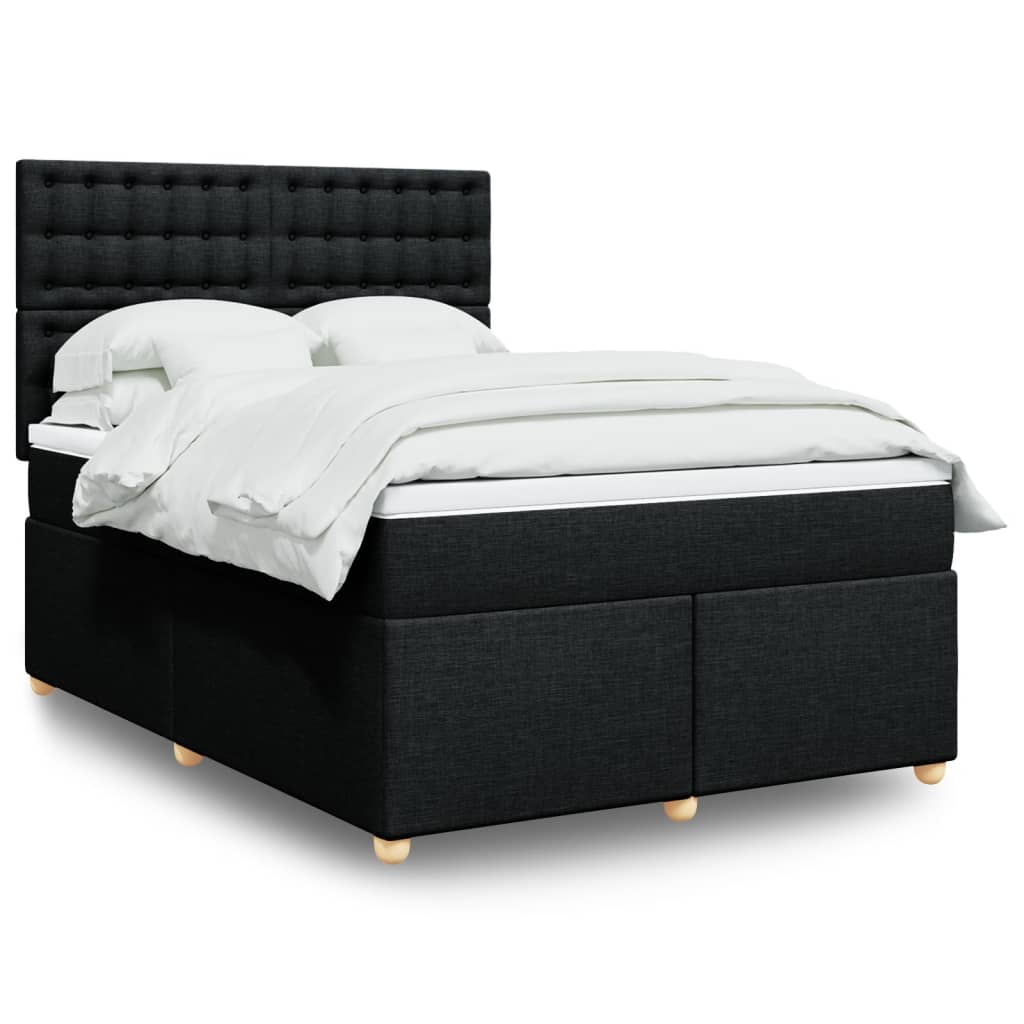 Κρεβάτι Boxspring με Στρώμα Μαύρο 140x190 εκ. Υφασμάτινο - Pakobazaar