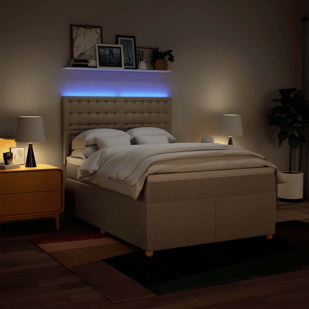 Κρεβάτι Boxspring με Στρώμα Κρεμ 140x190 εκ. Υφασμάτινο - Pakobazaar