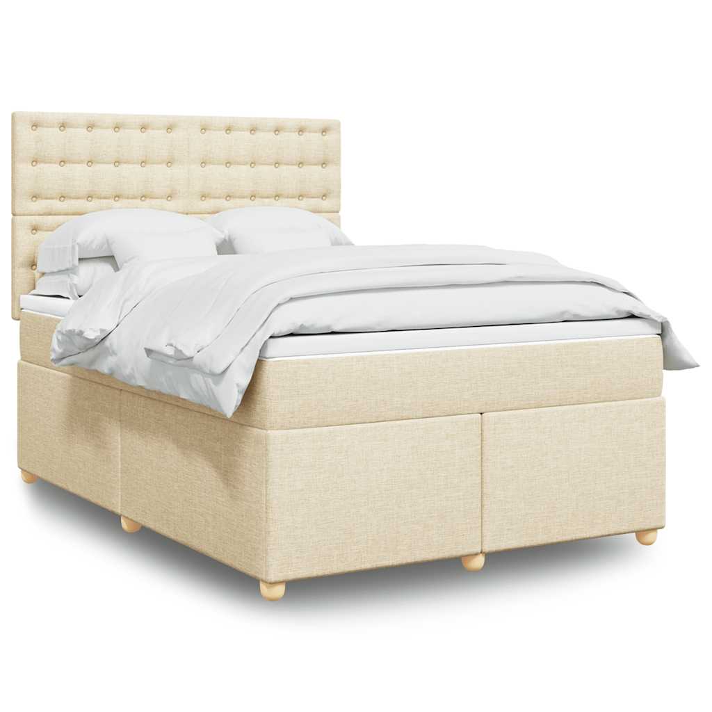 Κρεβάτι Boxspring με Στρώμα Κρεμ 140x190 εκ. Υφασμάτινο - Pakobazaar