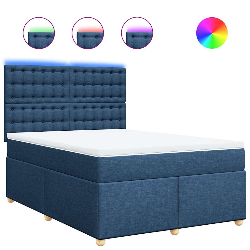 Κρεβάτι Boxspring με Στρώμα Μπλε 140x190 εκ. Υφασμάτινο - Pakobazaar
