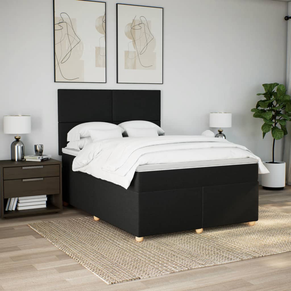 Κρεβάτι Boxspring με Στρώμα Μαύρο 140x200 εκ. Υφασμάτινο - Pakobazaar