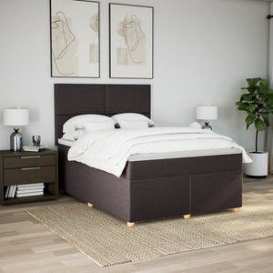 Κρεβάτι Boxspring με Στρώμα Σκούρο Καφέ 140x200 εκ Υφασμάτινο