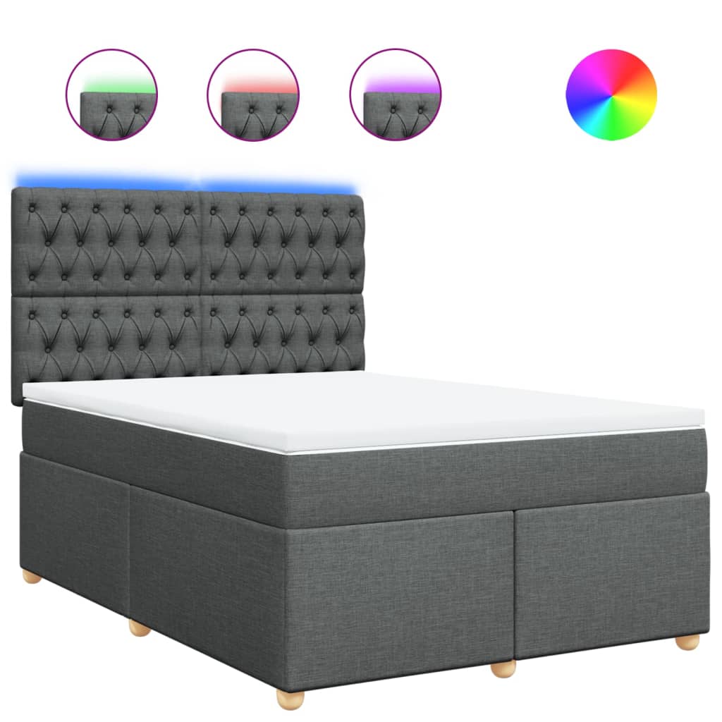 Κρεβάτι Boxspring με Στρώμα Σκούρο Γκρι 140x200 εκ Υφασμάτινο