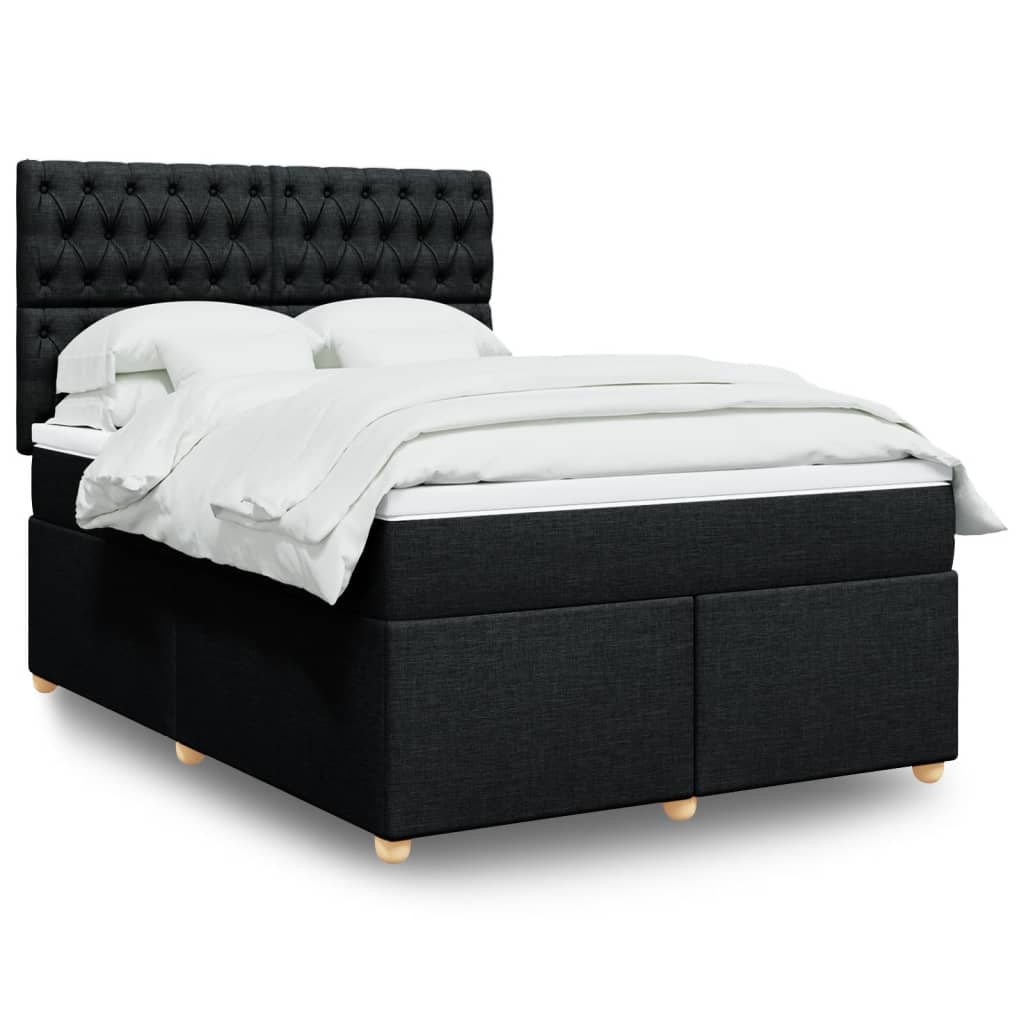 Κρεβάτι Boxspring με Στρώμα Μαύρο 140x200 εκ. Υφασμάτινο - Pakobazaar