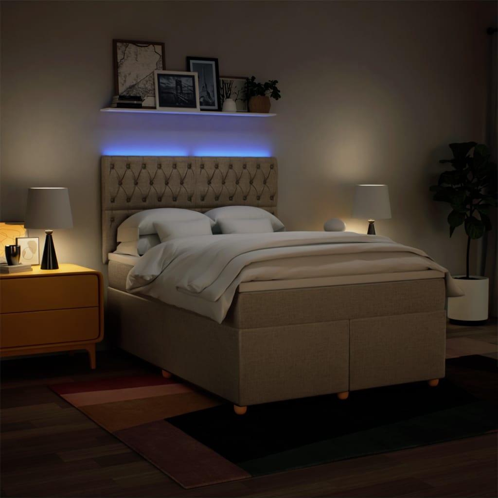 Κρεβάτι Boxspring με Στρώμα Κρεμ 140x200 εκ. Υφασμάτινο - Pakobazaar