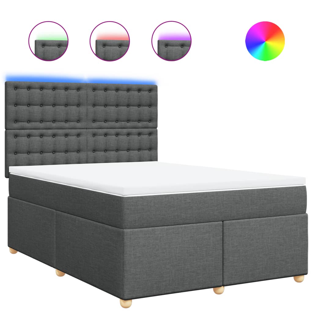Κρεβάτι Boxspring με Στρώμα Σκούρο Γκρι 140x200 εκ Υφασμάτινο