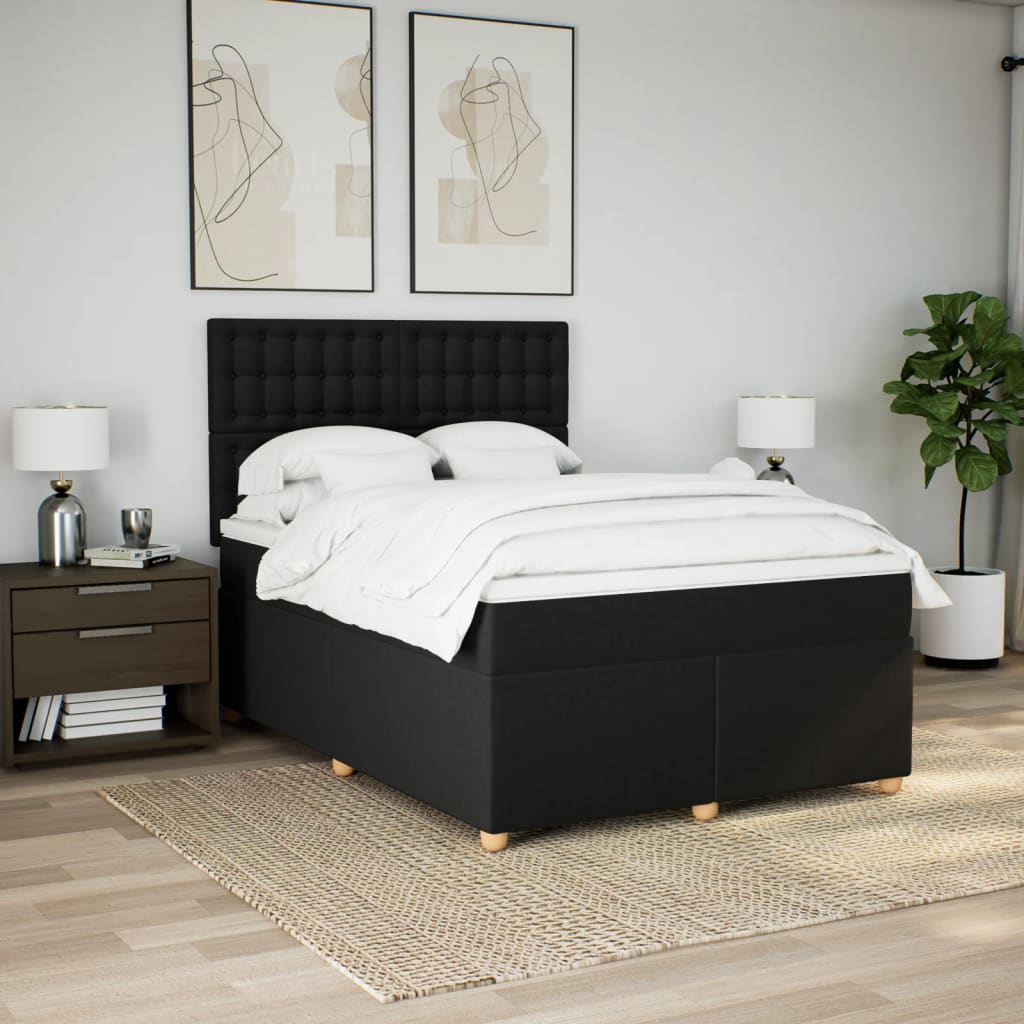 Κρεβάτι Boxspring με Στρώμα Μαύρο 140x200 εκ. Υφασμάτινο - Pakobazaar
