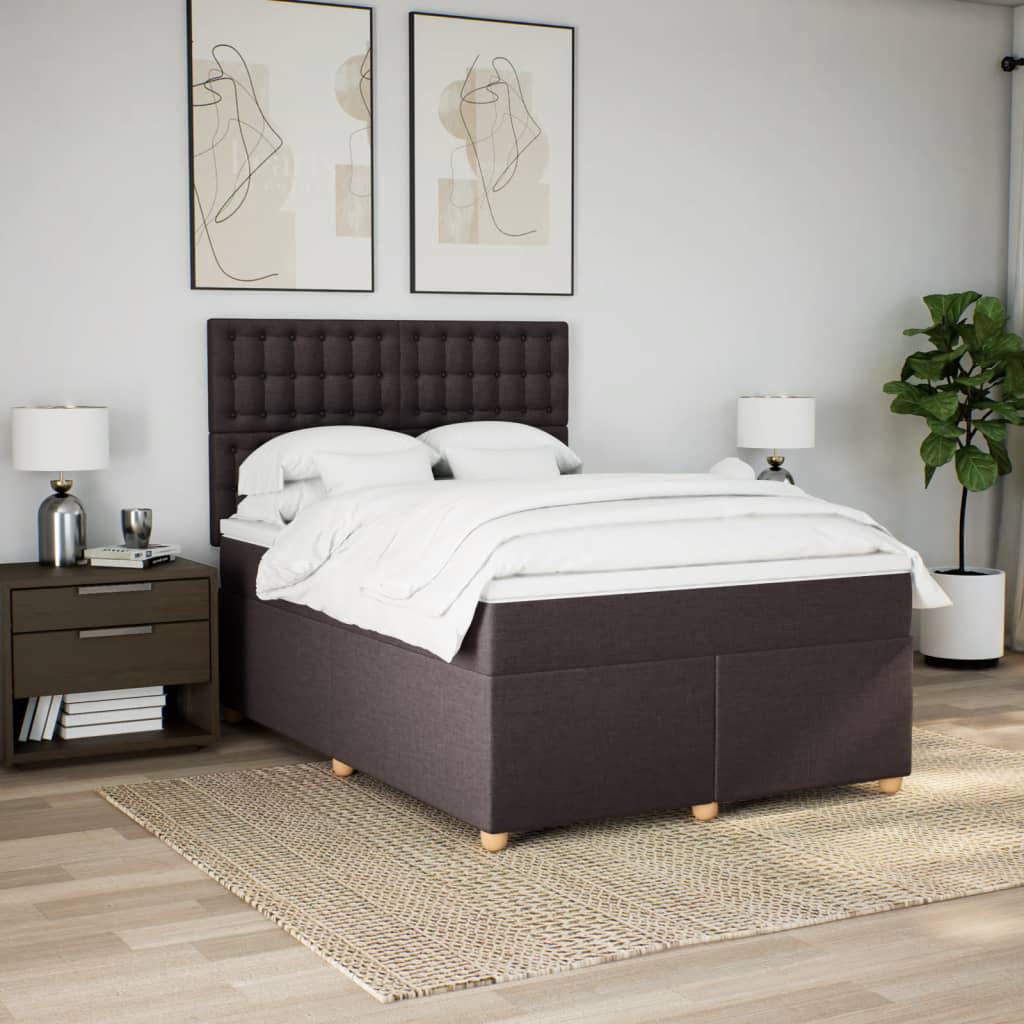 Κρεβάτι Boxspring με Στρώμα Σκούρο Καφέ 140x200 εκ Υφασμάτινο - Pakobazaar