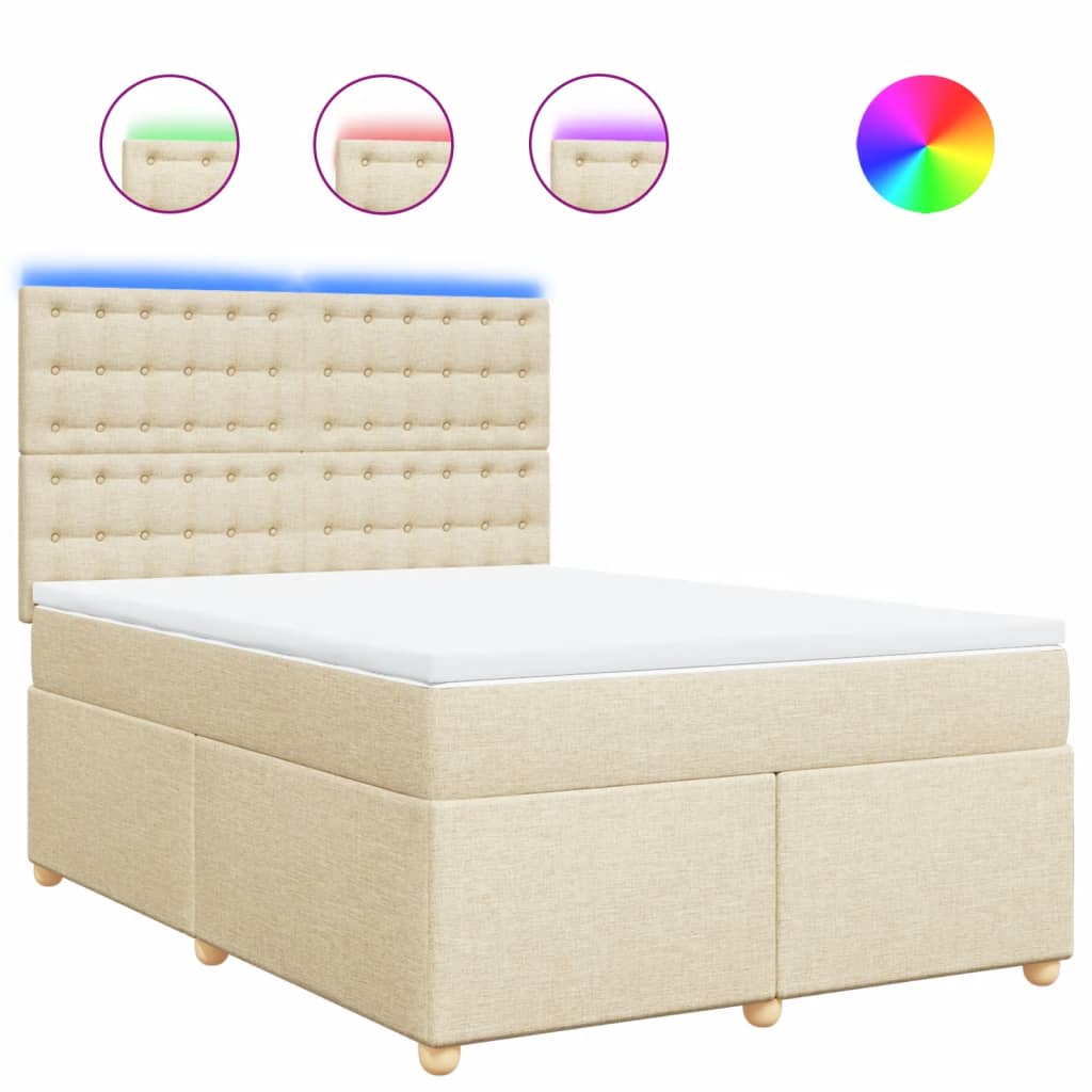 Κρεβάτι Boxspring με Στρώμα Κρεμ 140x200 εκ. Υφασμάτινο - Pakobazaar