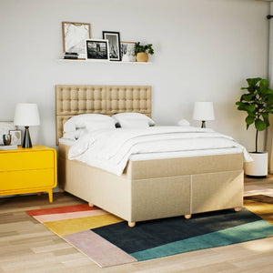 Κρεβάτι Boxspring με Στρώμα Κρεμ 140x200 εκ. Υφασμάτινο - Pakobazaar