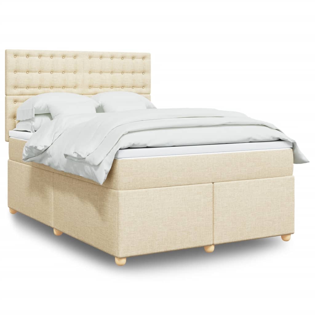 Κρεβάτι Boxspring με Στρώμα Κρεμ 140x200 εκ. Υφασμάτινο - Pakobazaar