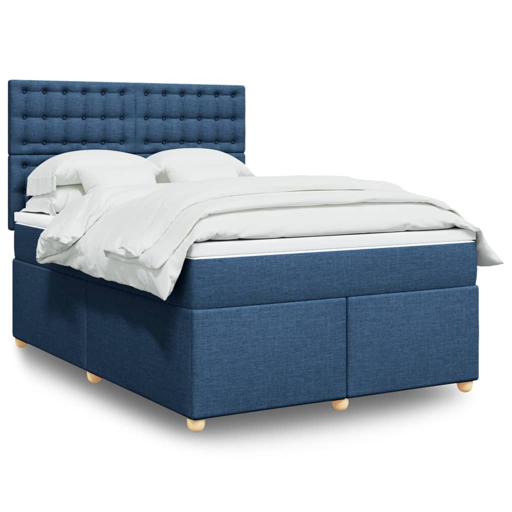 Κρεβάτι Boxspring με Στρώμα Μπλε 140x200 εκ. Υφασμάτινο - Pakobazaar