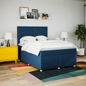 Κρεβάτι Boxspring με Στρώμα Μπλε 160x200 εκ. Υφασμάτινο - Pakobazaar