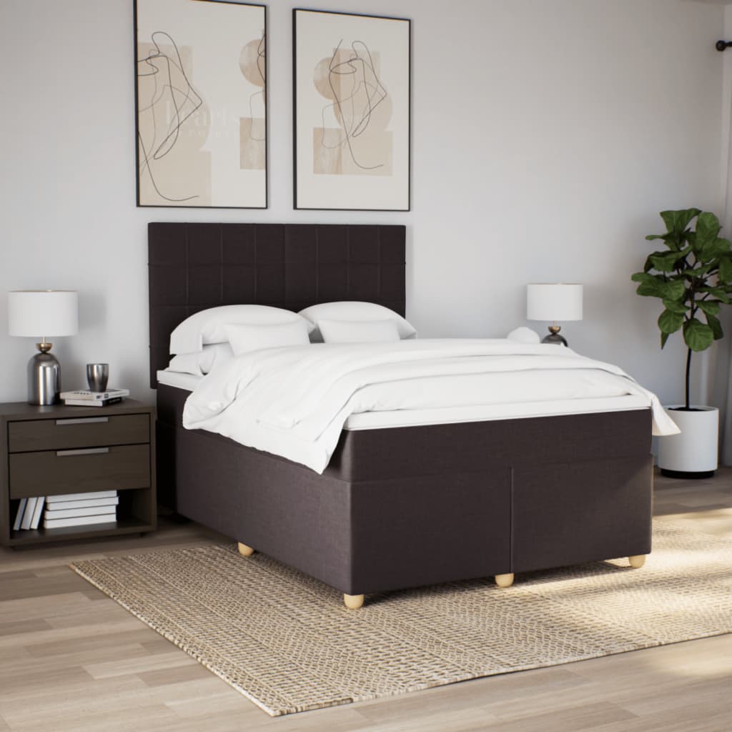 Κρεβάτι Boxspring με Στρώμα Σκούρο Καφέ 160x200 εκ Υφασμάτινο
