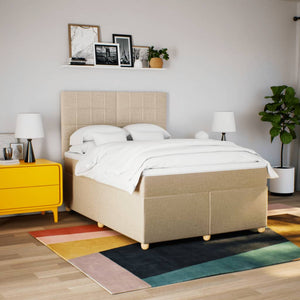 Κρεβάτι Boxspring με Στρώμα Κρεμ 160x200 εκ. Υφασμάτινο - Pakobazaar