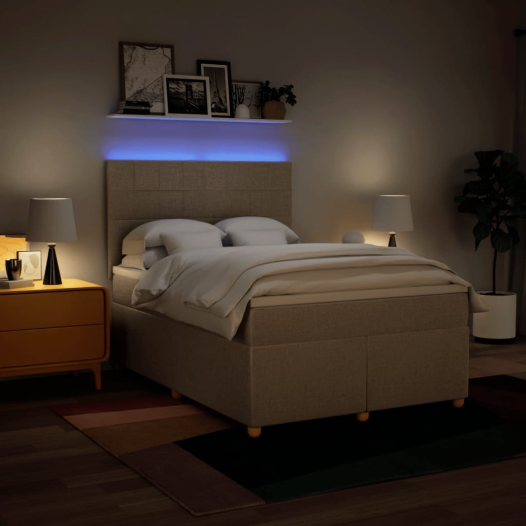 Κρεβάτι Boxspring με Στρώμα Κρεμ 160x200 εκ. Υφασμάτινο - Pakobazaar