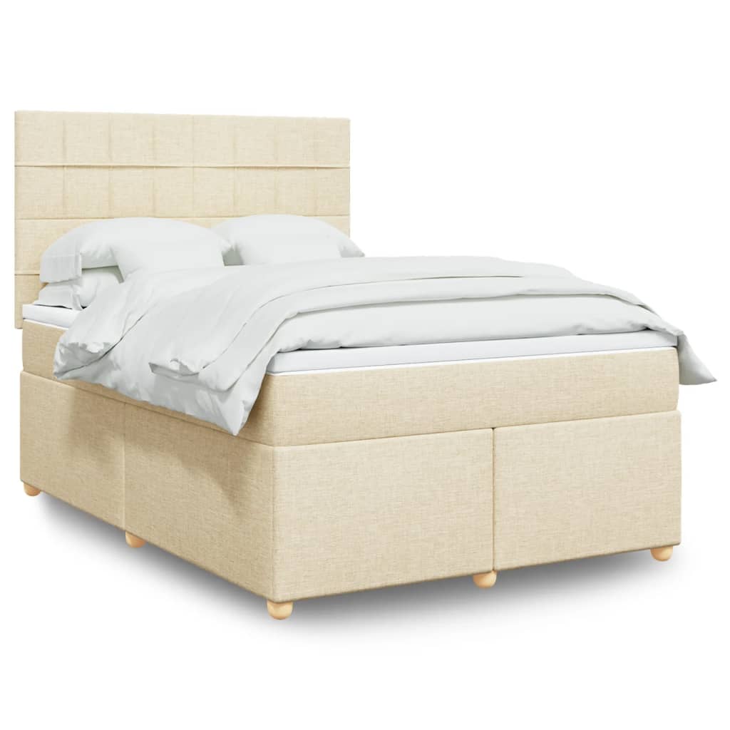 Κρεβάτι Boxspring με Στρώμα Κρεμ 160x200 εκ. Υφασμάτινο - Pakobazaar
