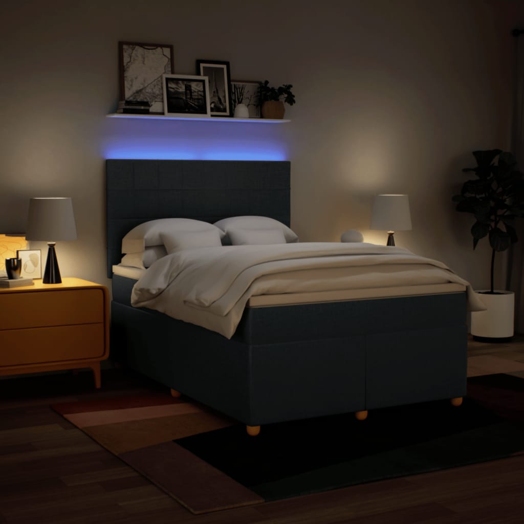 Κρεβάτι Boxspring με Στρώμα Μπλε 160x200 εκ. Υφασμάτινο - Pakobazaar