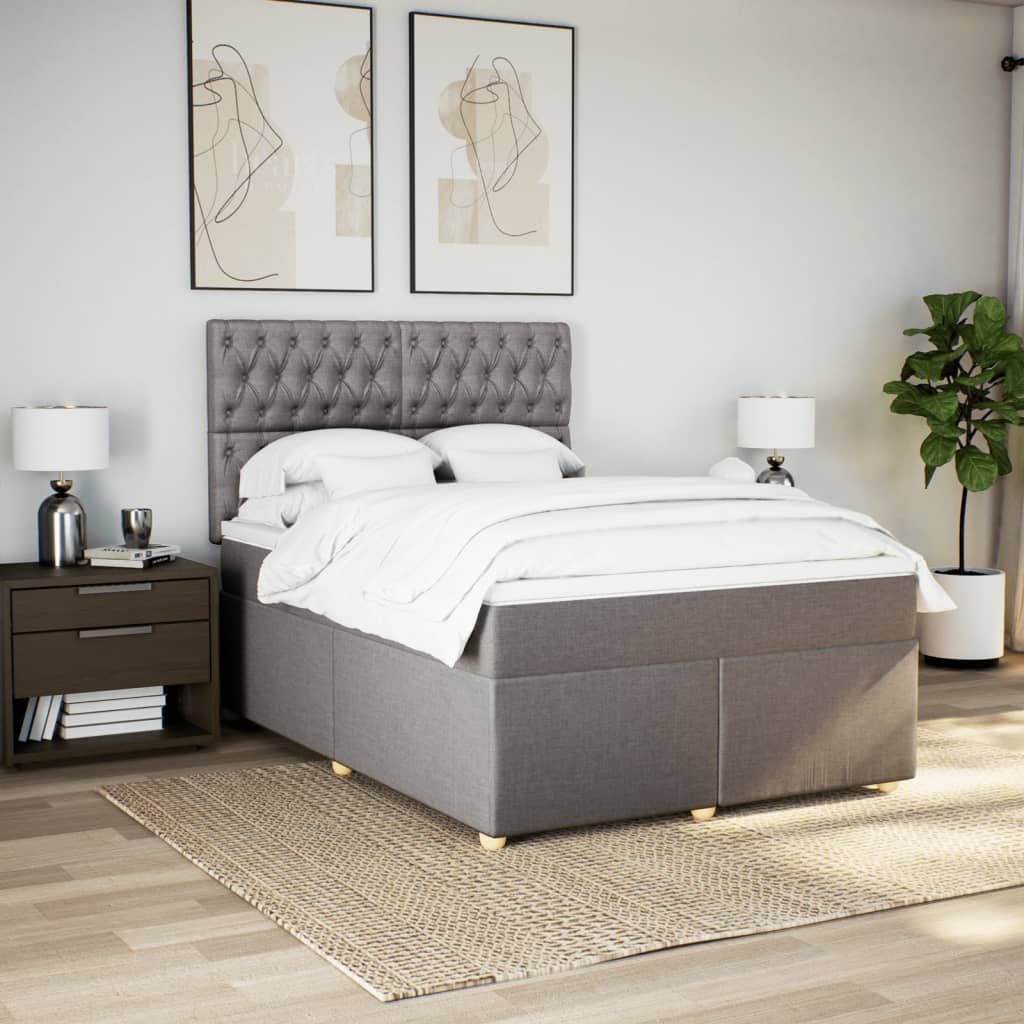 Κρεβάτι Boxspring με Στρώμα Taupe 160x200 εκ. Υφασμάτινο - Pakobazaar