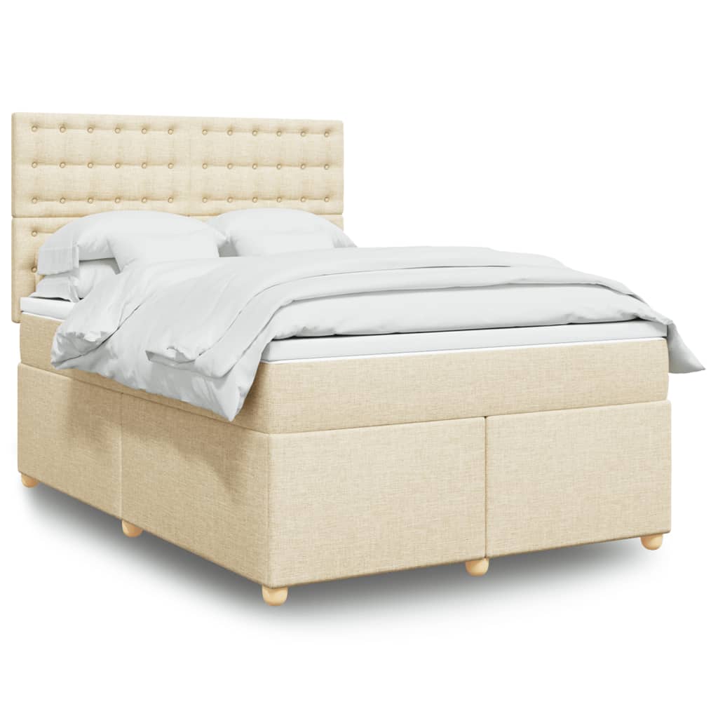 Κρεβάτι Boxspring με Στρώμα Κρεμ 160x200 εκ. Υφασμάτινο - Pakobazaar