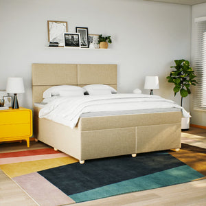 Κρεβάτι Boxspring με Στρώμα Κρεμ 180x200 εκ. Υφασμάτινο - Pakobazaar