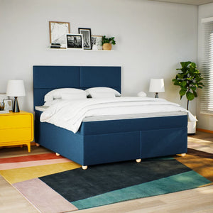 Κρεβάτι Boxspring με Στρώμα Μπλε 180x200 εκ. Υφασμάτινο - Pakobazaar