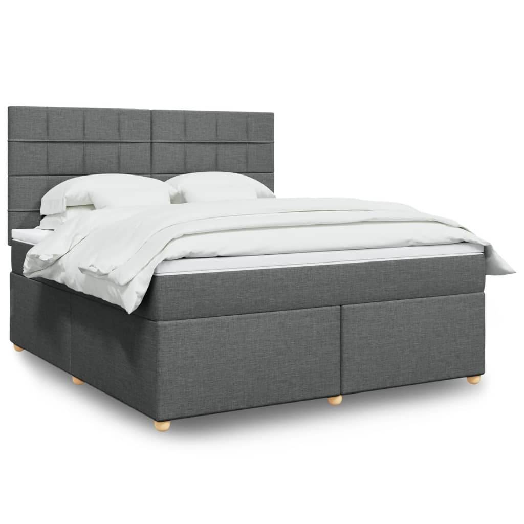 Κρεβάτι Boxspring με Στρώμα Σκούρο Γκρι 180x200 εκ Υφασμάτιν - Pakobazaar