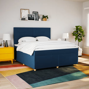 Κρεβάτι Boxspring με Στρώμα Μπλε 180x200 εκ. Υφασμάτινο - Pakobazaar