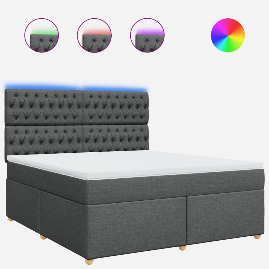 Κρεβάτι Boxspring με Στρώμα Σκούρο Γκρι 180x200 εκ Υφασμάτιν - Pakobazaar
