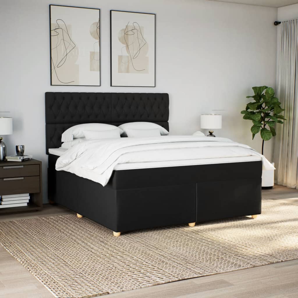 Κρεβάτι Boxspring με Στρώμα Μαύρο 180x200 εκ. Υφασμάτινο - Pakobazaar