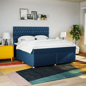 Κρεβάτι Boxspring με Στρώμα Μπλε 180x200 εκ. Υφασμάτινο - Pakobazaar