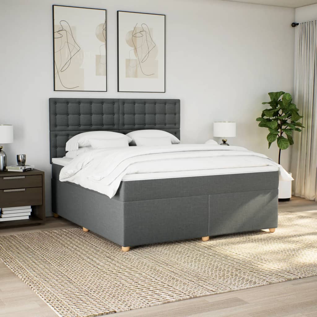 Κρεβάτι Boxspring με Στρώμα Σκούρο Γκρι 180x200 εκ Υφασμάτιν - Pakobazaar