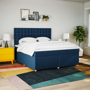 Κρεβάτι Boxspring με Στρώμα Μπλε 180x200 εκ. Υφασμάτινο