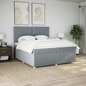 Κρεβάτι Boxspring με Στρώμα Ανοιχτό Γκρι 200x200 εκ. Υφασμάτινο - Pakobazaar