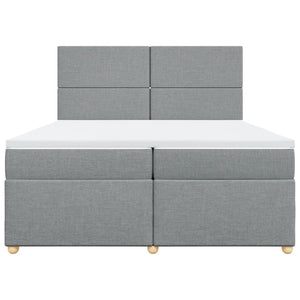 Κρεβάτι Boxspring με Στρώμα Ανοιχτό Γκρι 200x200 εκ. Υφασμάτινο - Pakobazaar