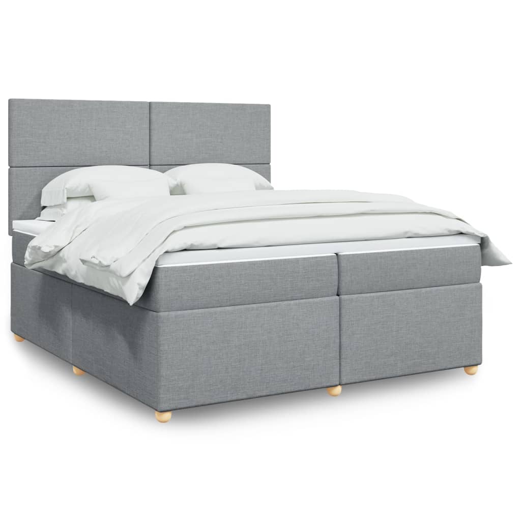 Κρεβάτι Boxspring με Στρώμα Ανοιχτό Γκρι 200x200 εκ. Υφασμάτινο - Pakobazaar