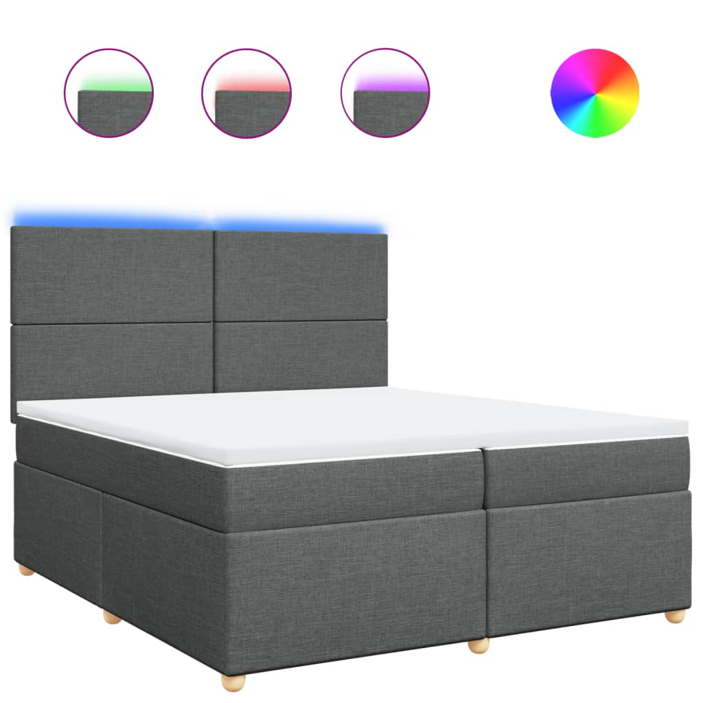 Κρεβάτι Boxspring με Στρώμα Σκούρο Γκρι 200x200 εκ. Υφασμάτινο - Pakobazaar