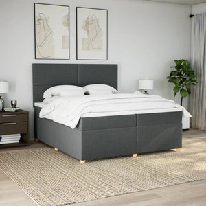 Κρεβάτι Boxspring με Στρώμα Σκούρο Γκρι 200x200 εκ. Υφασμάτινο - Pakobazaar