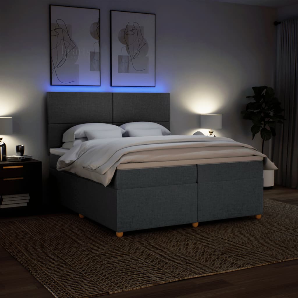 Κρεβάτι Boxspring με Στρώμα Σκούρο Γκρι 200x200 εκ. Υφασμάτινο - Pakobazaar