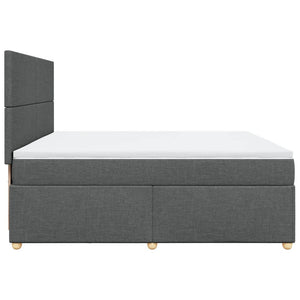 Κρεβάτι Boxspring με Στρώμα Σκούρο Γκρι 200x200 εκ. Υφασμάτινο - Pakobazaar
