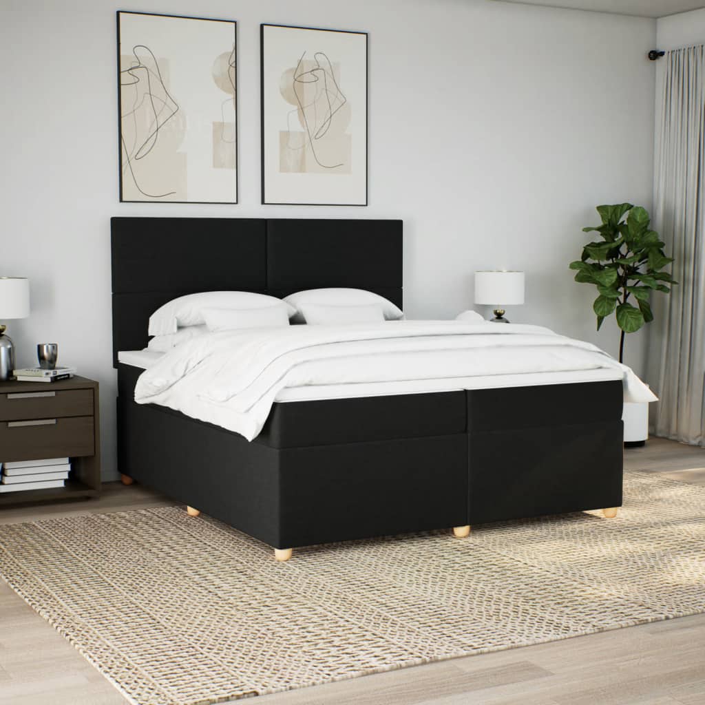 Κρεβάτι Boxspring με Στρώμα Μαύρο 200x200 εκ. Υφασμάτινο - Pakobazaar